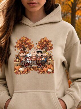 Peanuts Fall HOODIE Graphic Sweatshirt Adult Autumn Leaves Pumpkin Cozy Season